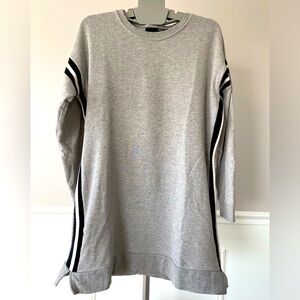 Tunic Length Gray Sweatshirt with Black & White Varsity Stripe Large